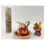 Ceramic Pitcher, Bird Figure & Wallpaper