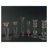 Block Candlesticks & Glass Vases Set