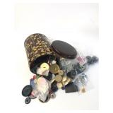 Tin Of Assorted Vintage Buttons & Sewing Items