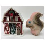 Holiday Barn Nightlight & Ceramic Squirrel