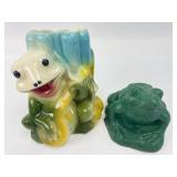 Ceramic Frog Planter & Cast Green Frog