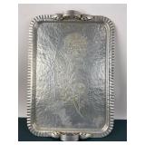 Continental Hammered Aluminum Tray With Floral Des