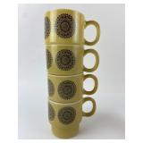 4 Vintage Mandala Milk Glass Mugs