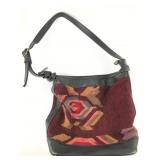 Albano Black Leather & Red Woven Bag