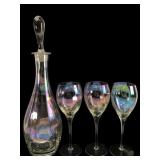 Opalescent Glass Decanter With Stopper And Glasses