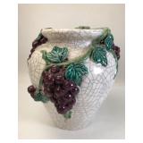 Ceramic Vase With Grape & Leaf Motif