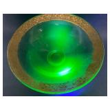 Uranium Glass Bowl W/ Gold Etched Rim