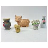 Small Ceramic Vases & Pig Planter