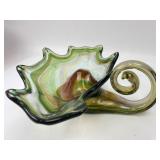 Murano Glass Leaf-Shaped Dish With Curl Handle