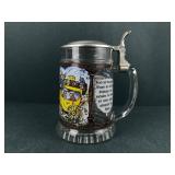 German Glass Beer Stein W/ Pewter Lid
