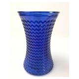 Cobalt Blue Glass Zigzag Pattern Vase
