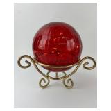 Giftcraft Red Crackle Glass Orb & Metal Stand