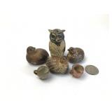 Miniature Owl & Birds With Cups Figurines