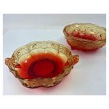 Amberina Glass Bowls With Handles & Legs