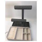 Gray Jewelry Display Stand & Organizer Tray