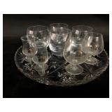 Cut Glass Plate & Assorted Bar Glasses
