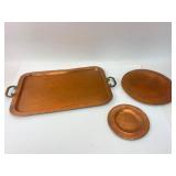 Copper Tray & 2 Round Platters Set