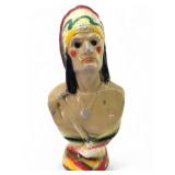 Vtg Native American Chalkware Bust 12.25 Tall