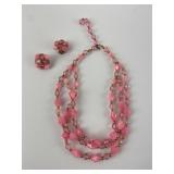 Vintage Pink & Gold Beaded Clip-On Earrings & Neck