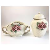 Porcelain Bowl & Lidded Jar With Flowers