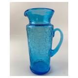 Vintage Aqua Crackle Glass Pitcher