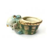 Ceramic Cat & Basket Figurine Planter