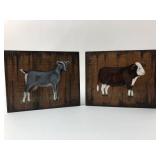 Vintage Hand Painted Hereford Bull & Goat Wall Art