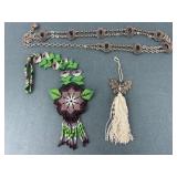 Beaded Necklace, Chain Belt & Butterfly Ornament