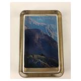 Vintage Glass Paperweight With Mountains Image