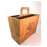 Wooden Tote With Rose Design & Side Storage