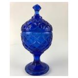 Vintage Cobalt Basket Weave Glass Candy Dish