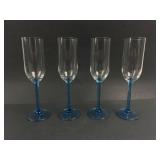 4 Blue Stem Champagne Flutes
