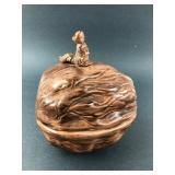 Vintage Holland Mold Squirrel On Walnut Dish