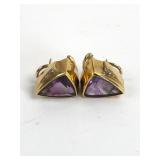 18k Gold & Amethyst Earrings With Diamonds