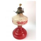 Red & White Glass Oil Lamp 12ï¿½ï¿½ Tall