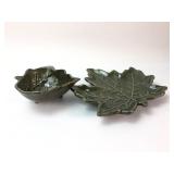 Pier 1 Green Ceramic Leaf Plate & Bowl