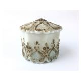 Antique Pressed Glass Trinket Box W/ Gold Accents