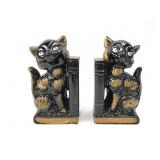 Vintage Black And Gold Ceramic Cat Bookends