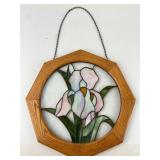 Leaded Stained Glass Panel With Wood Frame