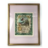 Framed Art Print With Birds & Italian Text
