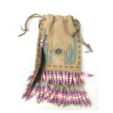 Beaded Leather Pouch With Fringe