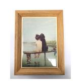 Framed Print Of Child & Black Dog By Water