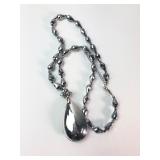 Silver Beaded Necklace With Teardrop Pendant