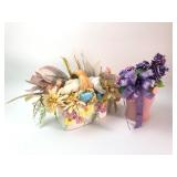 Floral Basket & Pink Pot With Decorations