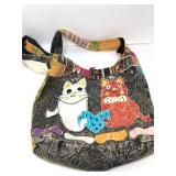 Cat Applique Fabric Shoulder Bag