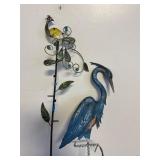Blue Heron & Yellow Peacock Metal Sculptures