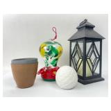 Hummingbird Feeder, Lantern, Pot & Decor Ball