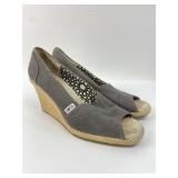 Toms Womens Gray Wedge Peep-Toe Shoes