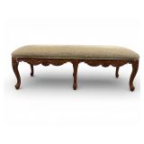 Carved Wood Bench With Upholstered Seat