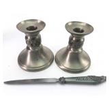 Pewter Candle Holders & Letter Opener
